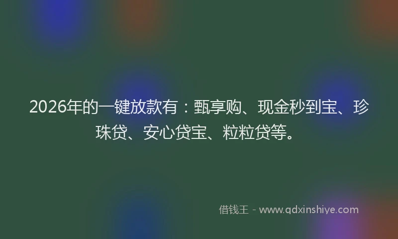 2026年的一键放款有：甄享购、现金秒到宝、珍珠贷、安心贷宝、粒粒贷等。