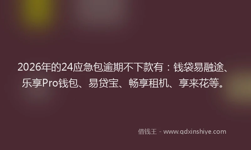 2026年的24应急包逾期不下款有：钱袋易融途、乐享Pro钱包、易贷宝、畅享租机、享来花等。