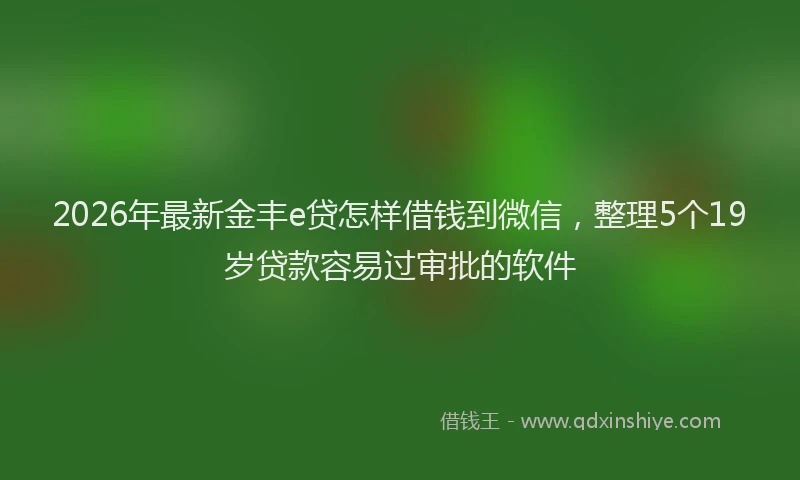 2026年最新金丰e贷怎样借钱到微信，整理5个19岁贷款容易过审批的软件