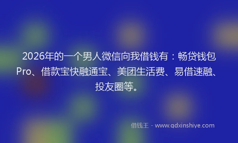 2026年的一个男人微信向我借钱有：畅贷钱包Pro、借款宝快融通宝、美团生活费、易借速融、投友圈等。