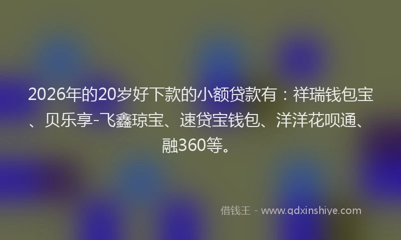 2026年的20岁好下款的小额贷款有：祥瑞钱包宝、贝乐享-飞鑫琼宝、速贷宝钱包、洋洋花呗通、融360等。