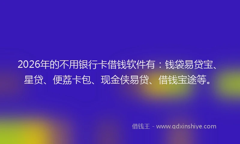 2026年的不用银行卡借钱软件有：钱袋易贷宝、星贷、便荔卡包、现金侠易贷、借钱宝途等。