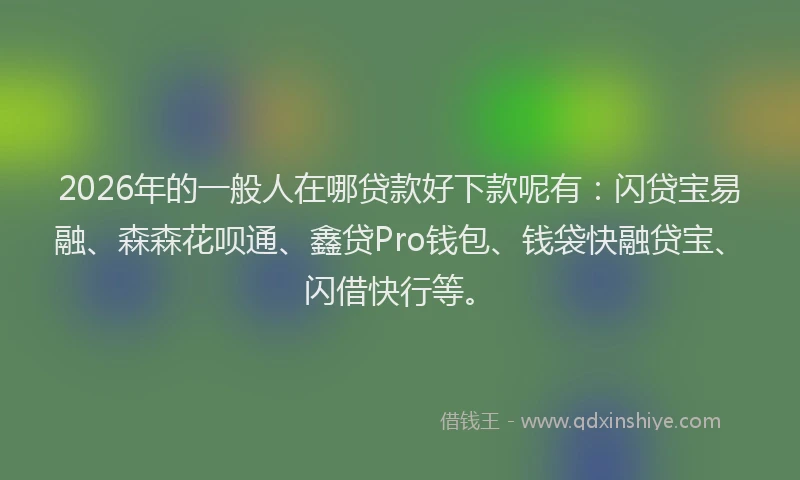 2026年的一般人在哪贷款好下款呢有：闪贷宝易融、森森花呗通、鑫贷Pro钱包、钱袋快融贷宝、闪借快行等。