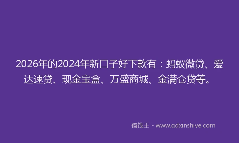 2026年的2024年新口子好下款有：蚂蚁微贷、爱达速贷、现金宝盒、万盛商城、金满仓贷等。