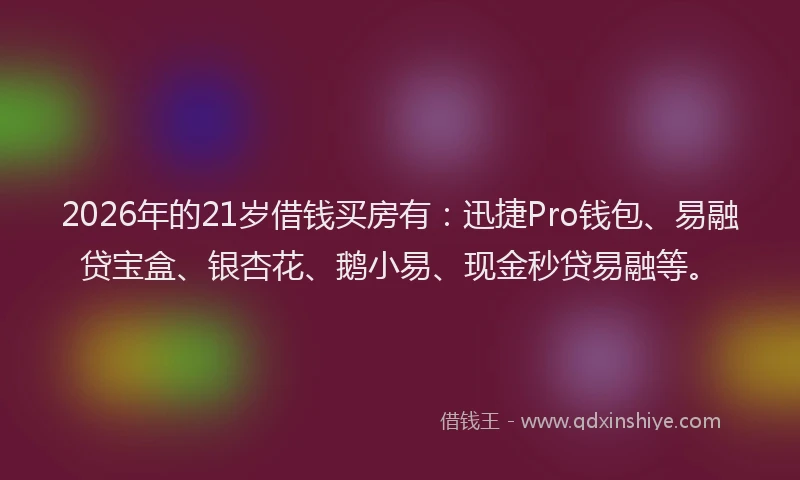2026年的21岁借钱买房有：迅捷Pro钱包、易融贷宝盒、银杏花、鹅小易、现金秒贷易融等。