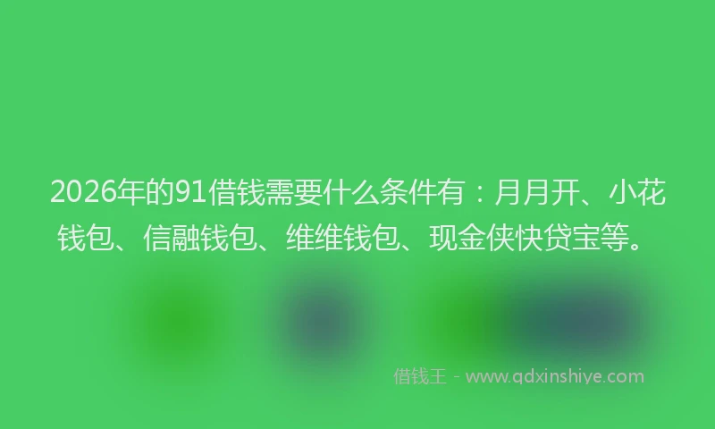 2026年的91借钱需要什么条件有：月月开、小花钱包、信融钱包、维维钱包、现金侠快贷宝等。