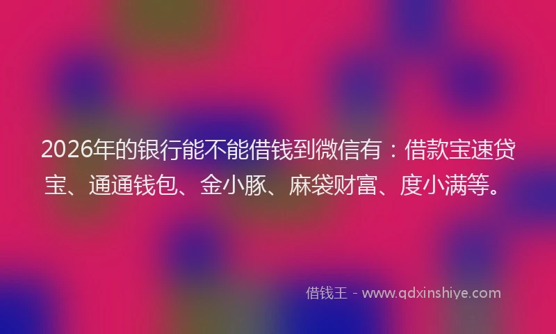 2026年的银行能不能借钱到微信有：借款宝速贷宝、通通钱包、金小豚、麻袋财富、度小满等。