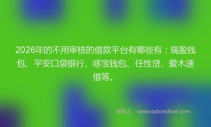 2026年的不用审核的借款平台有哪些有：瑞盈钱包、平安口袋银行、哆宝钱包、任性贷、爱木速借等。