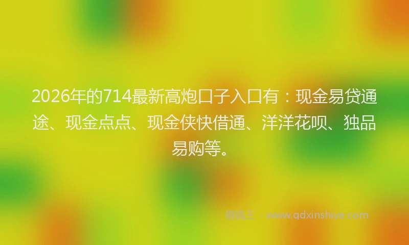 2026年的714最新高炮口子入口有：现金易贷通途、现金点点、现金侠快借通、洋洋花呗、独品易购等。