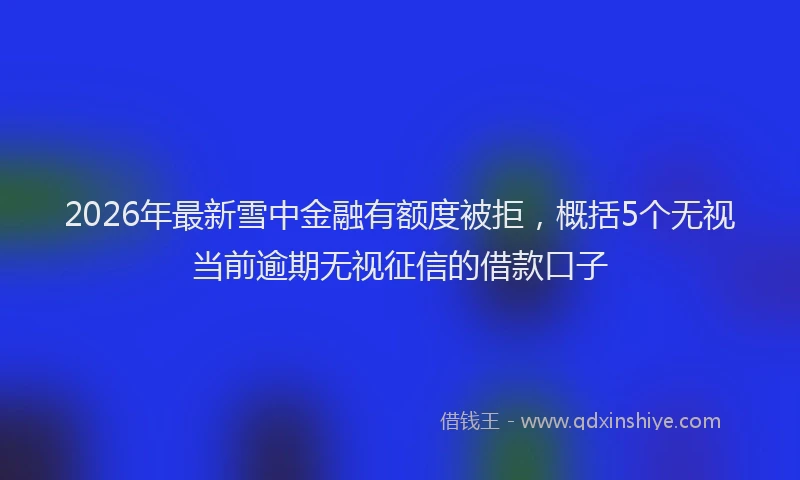 2026年最新雪中金融有额度被拒，概括5个无视当前逾期无视征信的借款口子