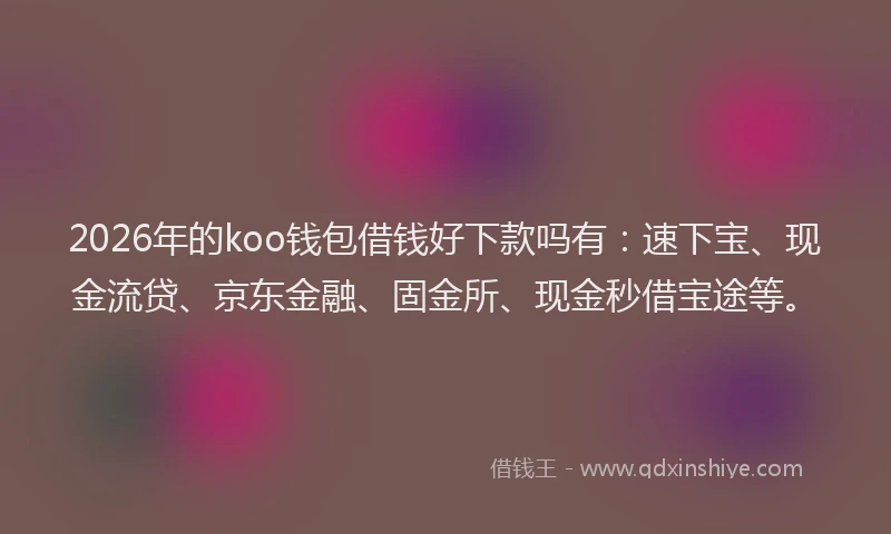 2026年的koo钱包借钱好下款吗有：速下宝、现金流贷、京东金融、固金所、现金秒借宝途等。