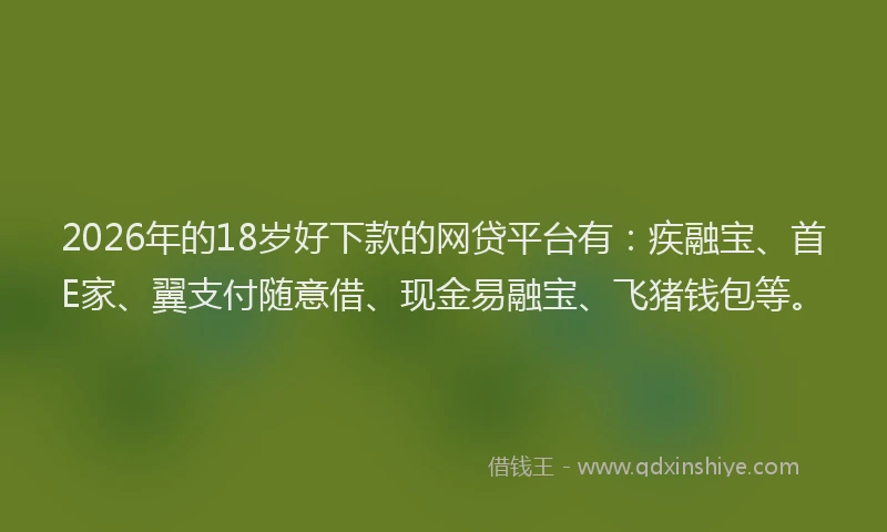2026年的18岁好下款的网贷平台有：疾融宝、首E家、翼支付随意借、现金易融宝、飞猪钱包等。
