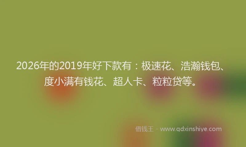 2026年的2019年好下款有：极速花、浩瀚钱包、度小满有钱花、超人卡、粒粒贷等。