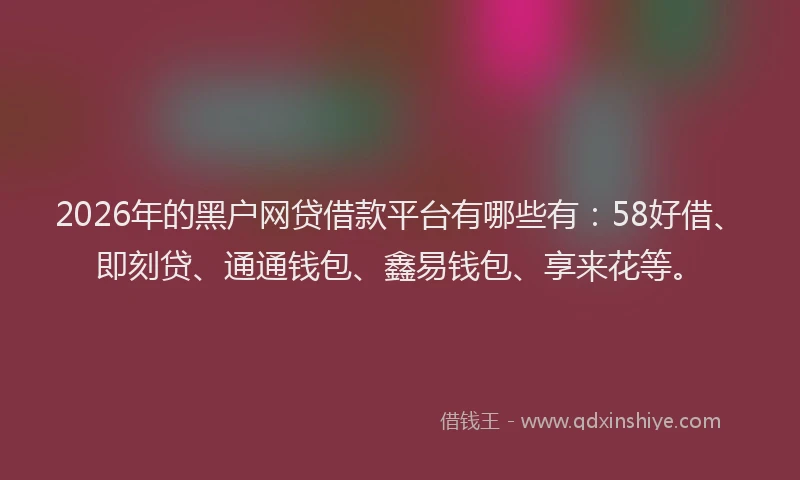 2026年的黑户网贷借款平台有哪些有：58好借、即刻贷、通通钱包、鑫易钱包、享来花等。