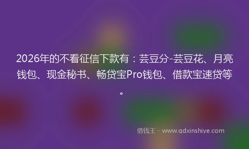 2026年的不看征信下款有：芸豆分-芸豆花、月亮钱包、现金秘书、畅贷宝Pro钱包、借款宝速贷等。