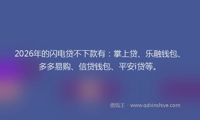 2026年的闪电贷不下款有：掌上贷、乐融钱包、多多易购、信贷钱包、平安i贷等。