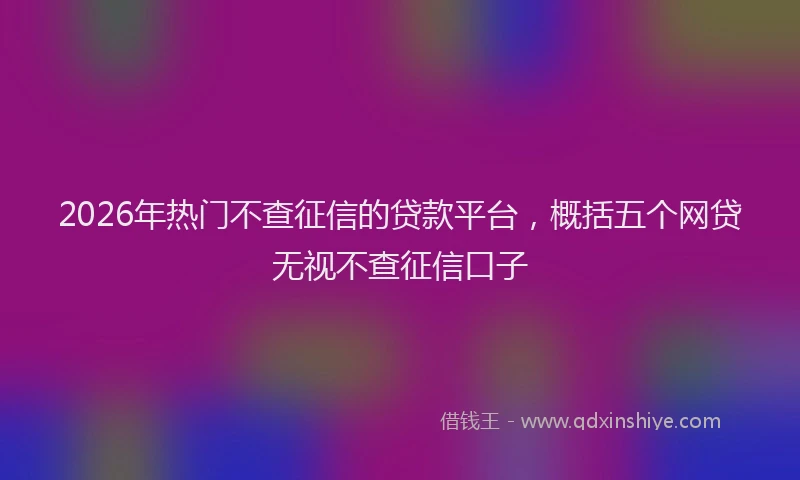 2026年热门不查征信的贷款平台，概括五个网贷无视不查征信口子