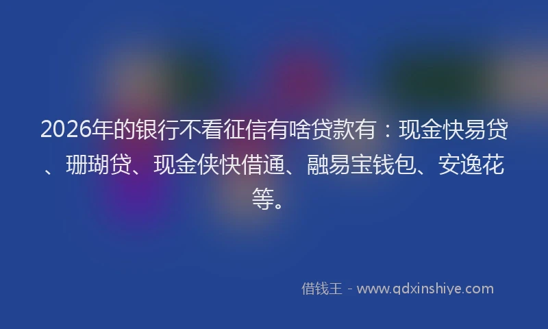 2026年的银行不看征信有啥贷款有：现金快易贷、珊瑚贷、现金侠快借通、融易宝钱包、安逸花等。