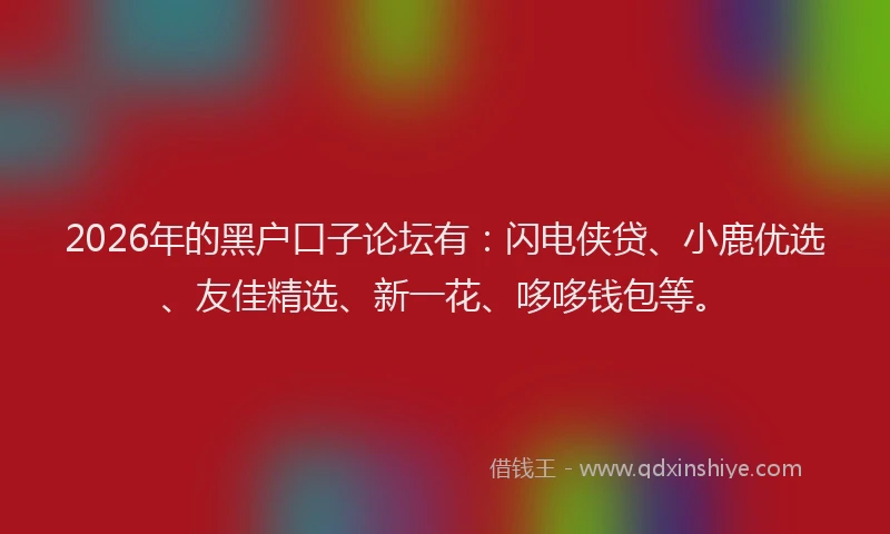 2026年的黑户口子论坛有：闪电侠贷、小鹿优选、友佳精选、新一花、哆哆钱包等。