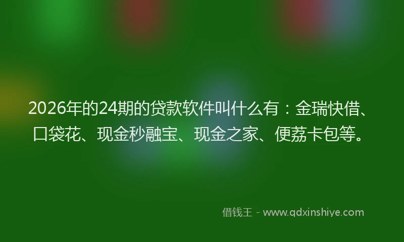 2026年的24期的贷款软件叫什么有：金瑞快借、口袋花、现金秒融宝、现金之家、便荔卡包等。