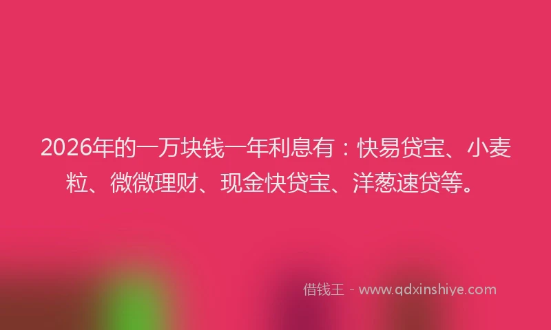 2026年的一万块钱一年利息有：快易贷宝、小麦粒、微微理财、现金快贷宝、洋葱速贷等。