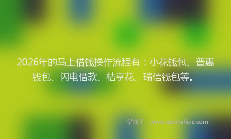 2026年的马上借钱操作流程有：小花钱包、普惠钱包、闪电借款、桔享花、瑞信钱包等。