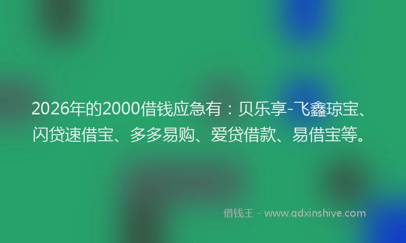 2026年的2000借钱应急有：贝乐享-飞鑫琼宝、闪贷速借宝、多多易购、爱贷借款、易借宝等。
