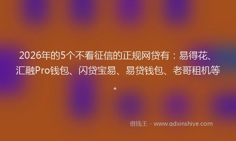 2026年的5个不看征信的正规网贷有：易得花、汇融Pro钱包、闪贷宝易、易贷钱包、老哥租机等。