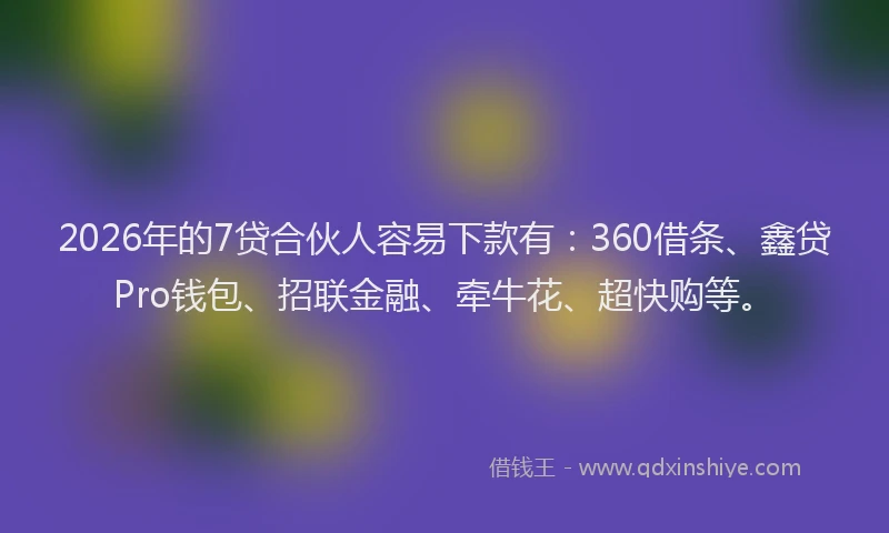 2026年的7贷合伙人容易下款有：360借条、鑫贷Pro钱包、招联金融、牵牛花、超快购等。