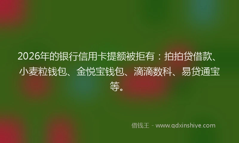2026年的银行信用卡提额被拒有：拍拍贷借款、小麦粒钱包、金悦宝钱包、滴滴数科、易贷通宝等。
