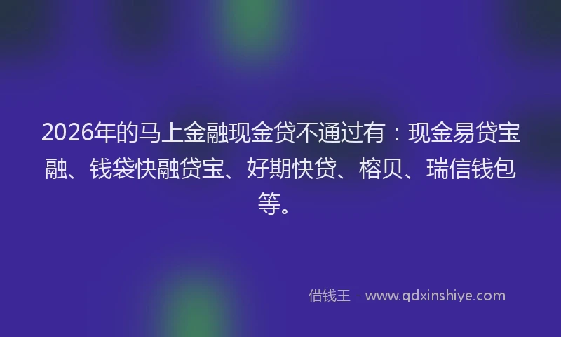 2026年的马上金融现金贷不通过有：现金易贷宝融、钱袋快融贷宝、好期快贷、榕贝、瑞信钱包等。