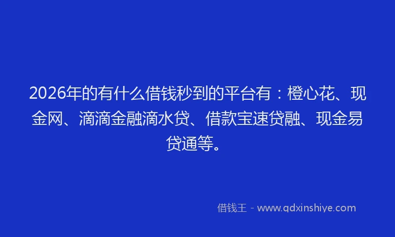 2026年的有什么借钱秒到的平台有：橙心花、现金网、滴滴金融滴水贷、借款宝速贷融、现金易贷通等。