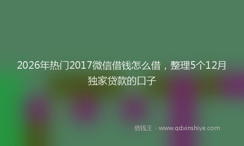 2026年热门2017微信借钱怎么借，整理5个12月独家贷款的口子