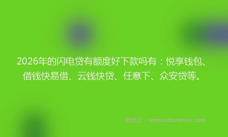 2026年的闪电贷有额度好下款吗有：悦享钱包、借钱快易借、云钱快贷、任意下、众安贷等。