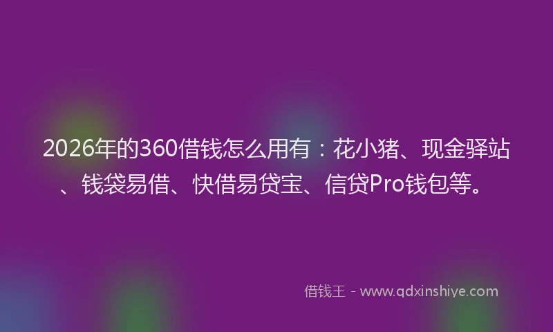 2026年的360借钱怎么用有：花小猪、现金驿站、钱袋易借、快借易贷宝、信贷Pro钱包等。