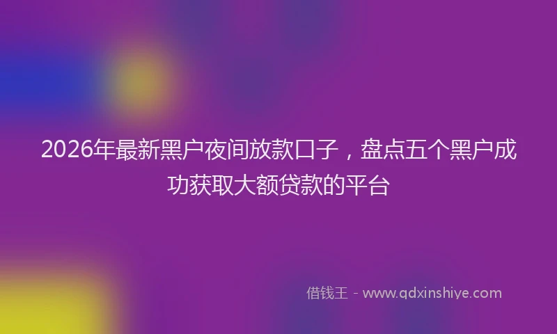 2026年最新黑户夜间放款口子，盘点五个黑户成功获取大额贷款的平台