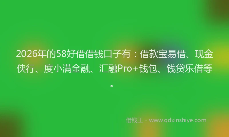 2026年的58好借借钱口子有：借款宝易借、现金侠行、度小满金融、汇融Pro+钱包、钱贷乐借等。