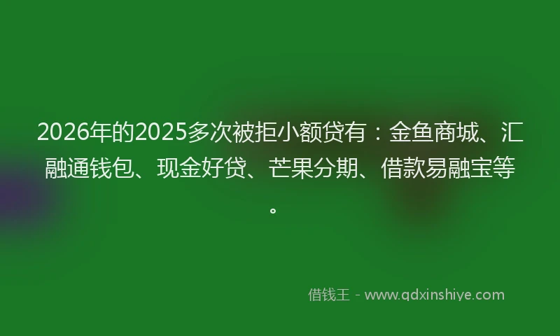 2026年的2025多次被拒小额贷有：金鱼商城、汇融通钱包、现金好贷、芒果分期、借款易融宝等。