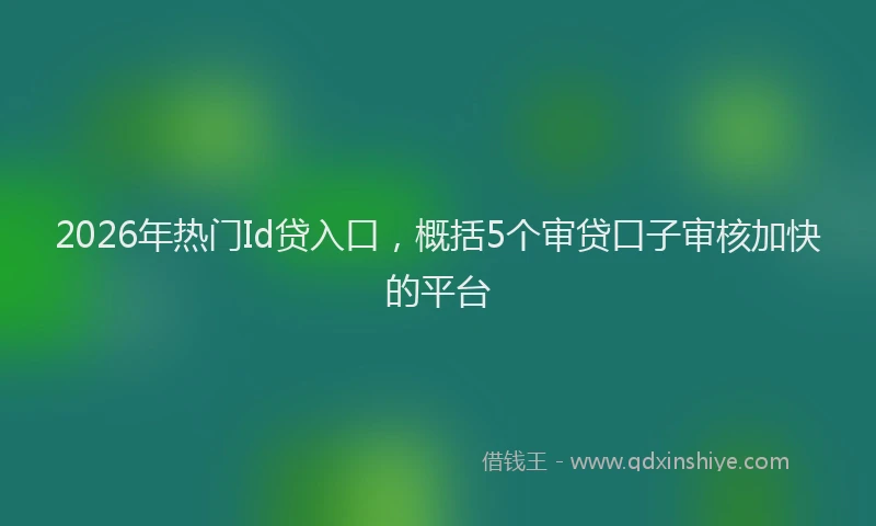 2026年热门Id贷入口，概括5个审贷口子审核加快的平台