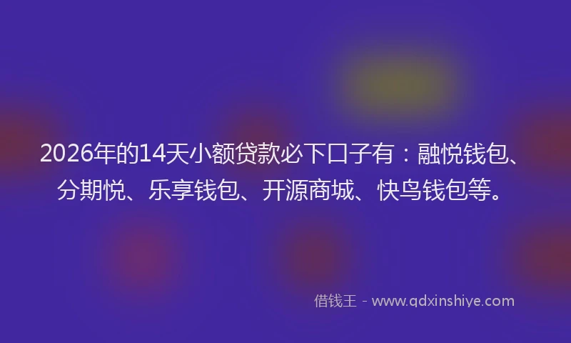 2026年的14天小额贷款必下口子有：融悦钱包、分期悦、乐享钱包、开源商城、快鸟钱包等。