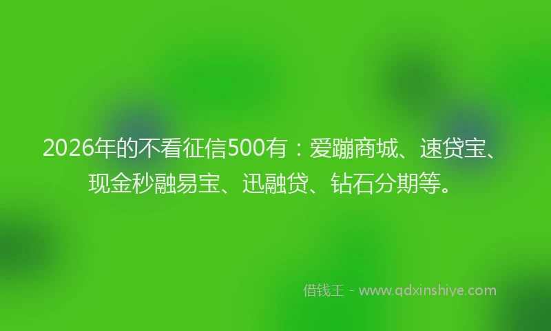 2026年的不看征信500有：爱蹦商城、速贷宝、现金秒融易宝、迅融贷、钻石分期等。
