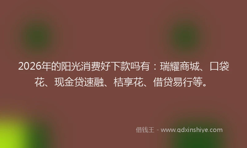 2026年的阳光消费好下款吗有：瑞耀商城、口袋花、现金贷速融、桔享花、借贷易行等。
