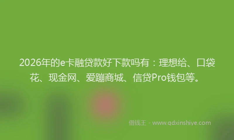 2026年的e卡融贷款好下款吗有：理想给、口袋花、现金网、爱蹦商城、信贷Pro钱包等。