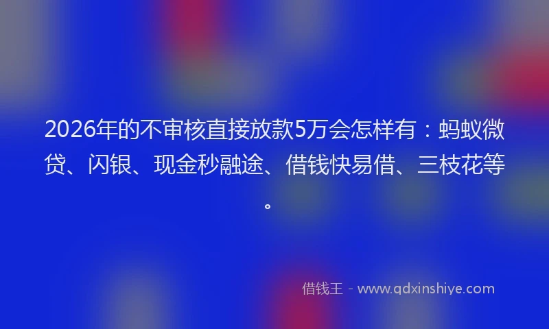 2026年的不审核直接放款5万会怎样有：蚂蚁微贷、闪银、现金秒融途、借钱快易借、三枝花等。