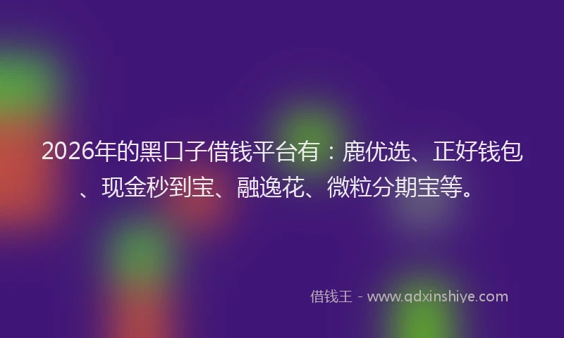 2026年的黑口子借钱平台有：鹿优选、正好钱包、现金秒到宝、融逸花、微粒分期宝等。