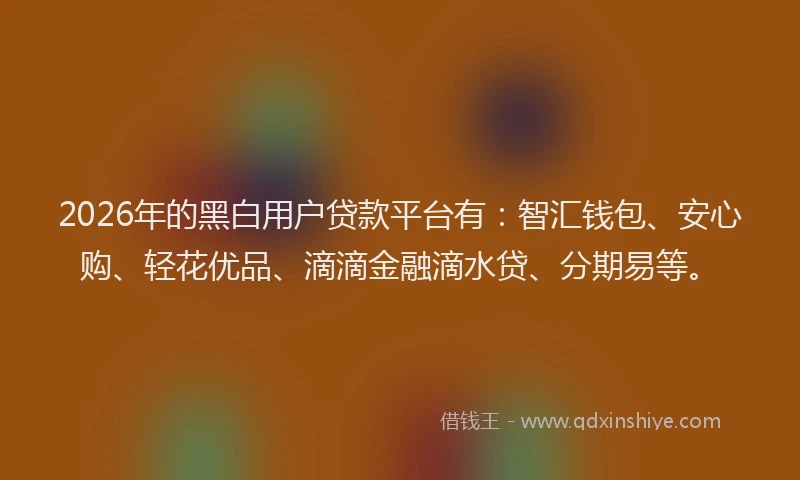 2026年的黑白用户贷款平台有：智汇钱包、安心购、轻花优品、滴滴金融滴水贷、分期易等。