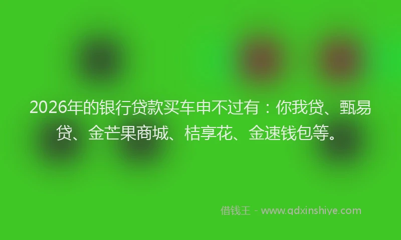 2026年的银行贷款买车申不过有：你我贷、甄易贷、金芒果商城、桔享花、金速钱包等。