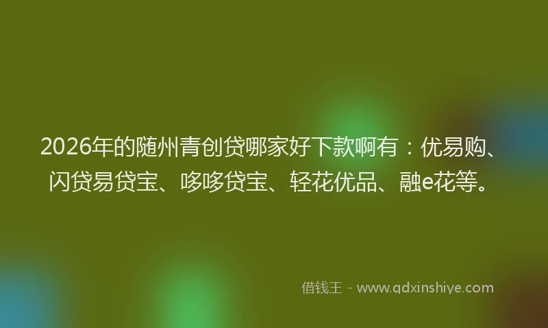 2026年的随州青创贷哪家好下款啊有：优易购、闪贷易贷宝、哆哆贷宝、轻花优品、融e花等。