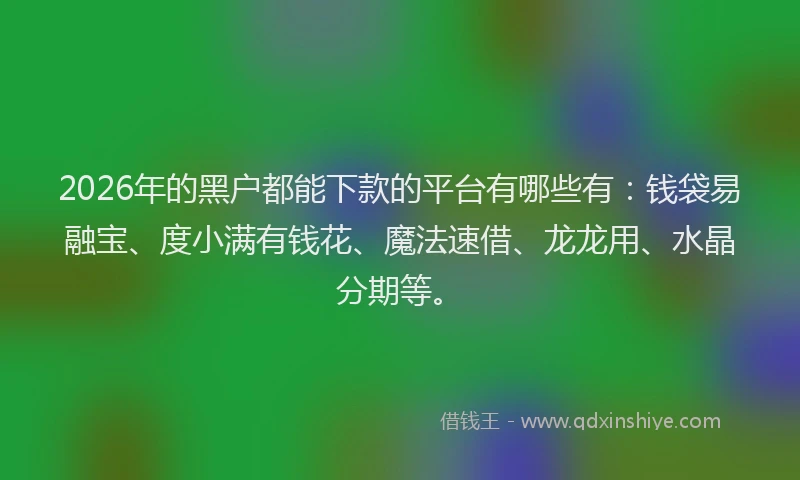 2026年的黑户都能下款的平台有哪些有：钱袋易融宝、度小满有钱花、魔法速借、龙龙用、水晶分期等。