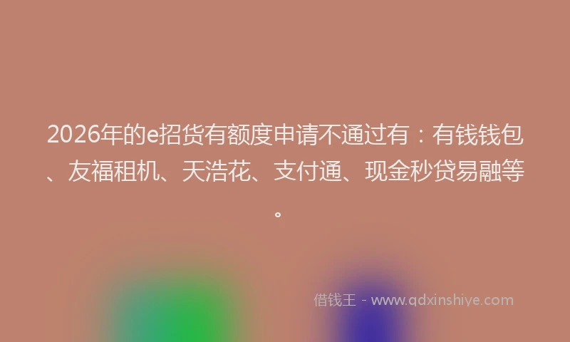 2026年的e招货有额度申请不通过有：有钱钱包、友福租机、天浩花、支付通、现金秒贷易融等。